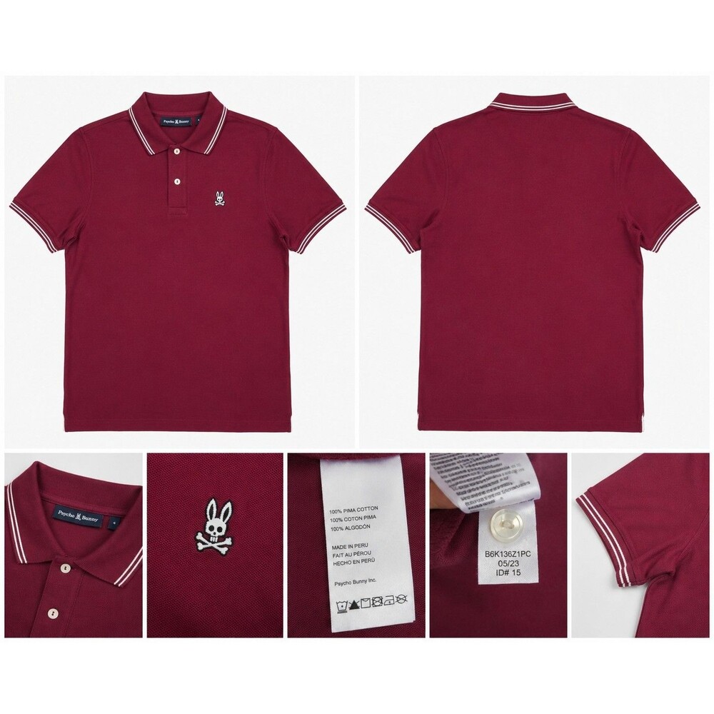 Psycho Bunny Men’s Polo Shirt Size 4 Burgundy Pima Cotton Skull Bunny Logo Golf.